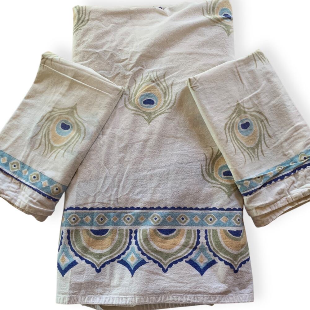 Saffron Marigold Set Full Coverlet Bedspread 2 Pillow Shams Peacock Cotton India